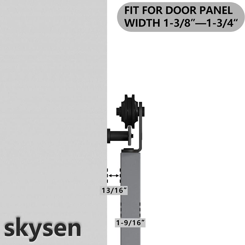 skysen Sliding Barn Door Hardware Roller Set Black (T Shape Roller Set) - Image 4
